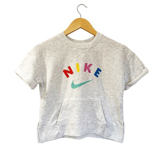 Girls Nike Cropped Short Sleeve Sweatshirt Sz L - Picture 1 of 7